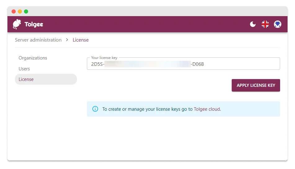 Self-hosted instance – apply license key